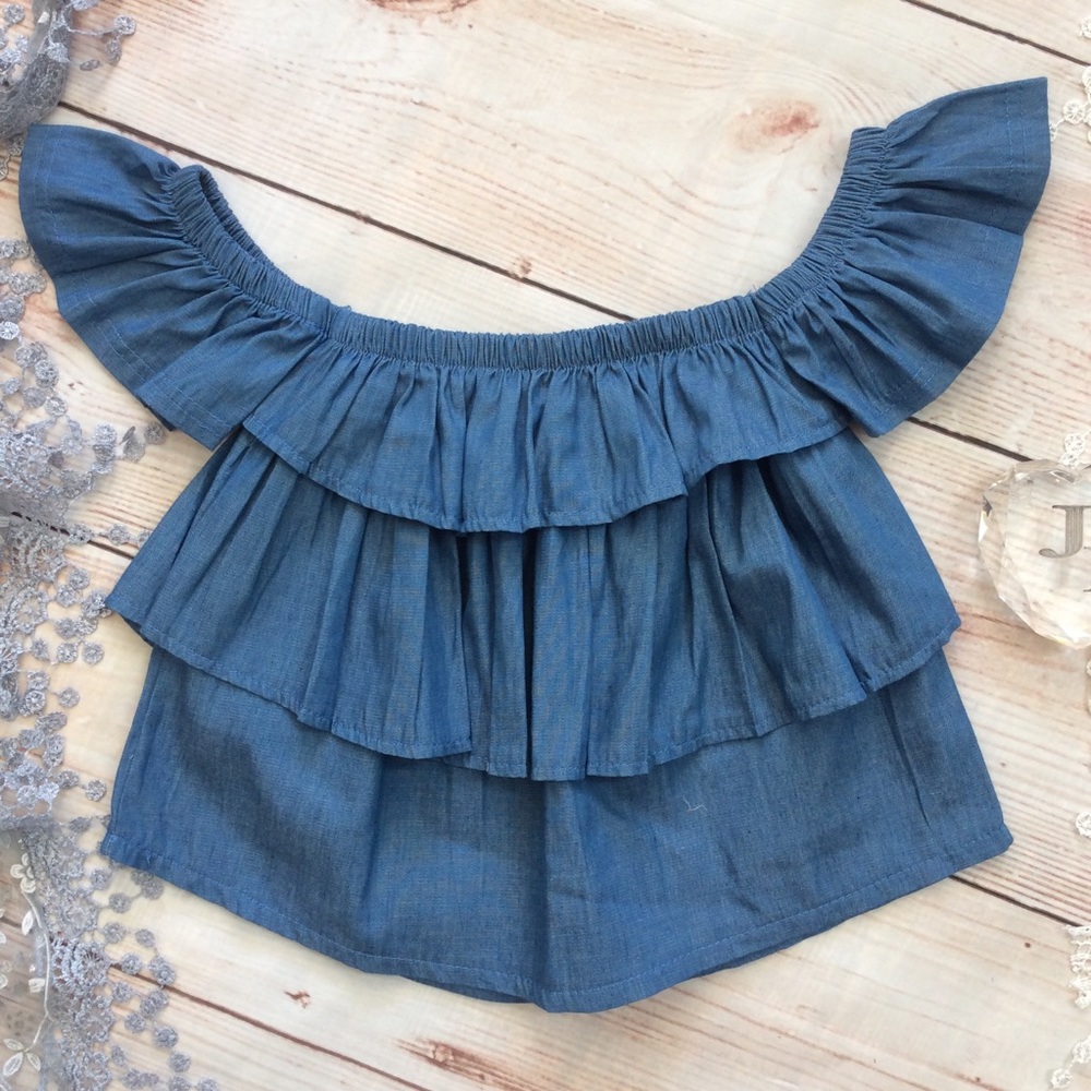 Boutique Girls Ruffle Denim Top